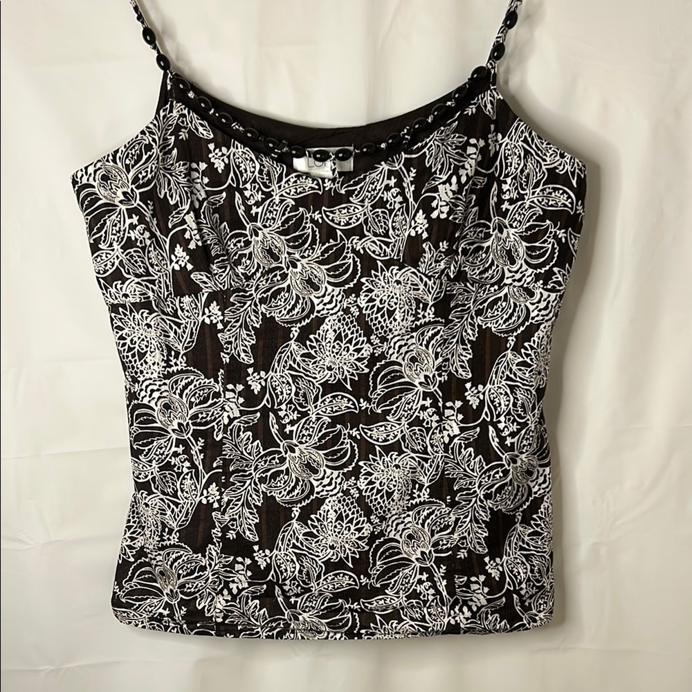 LOFT White and Brown Fitted Camisole Tank Top